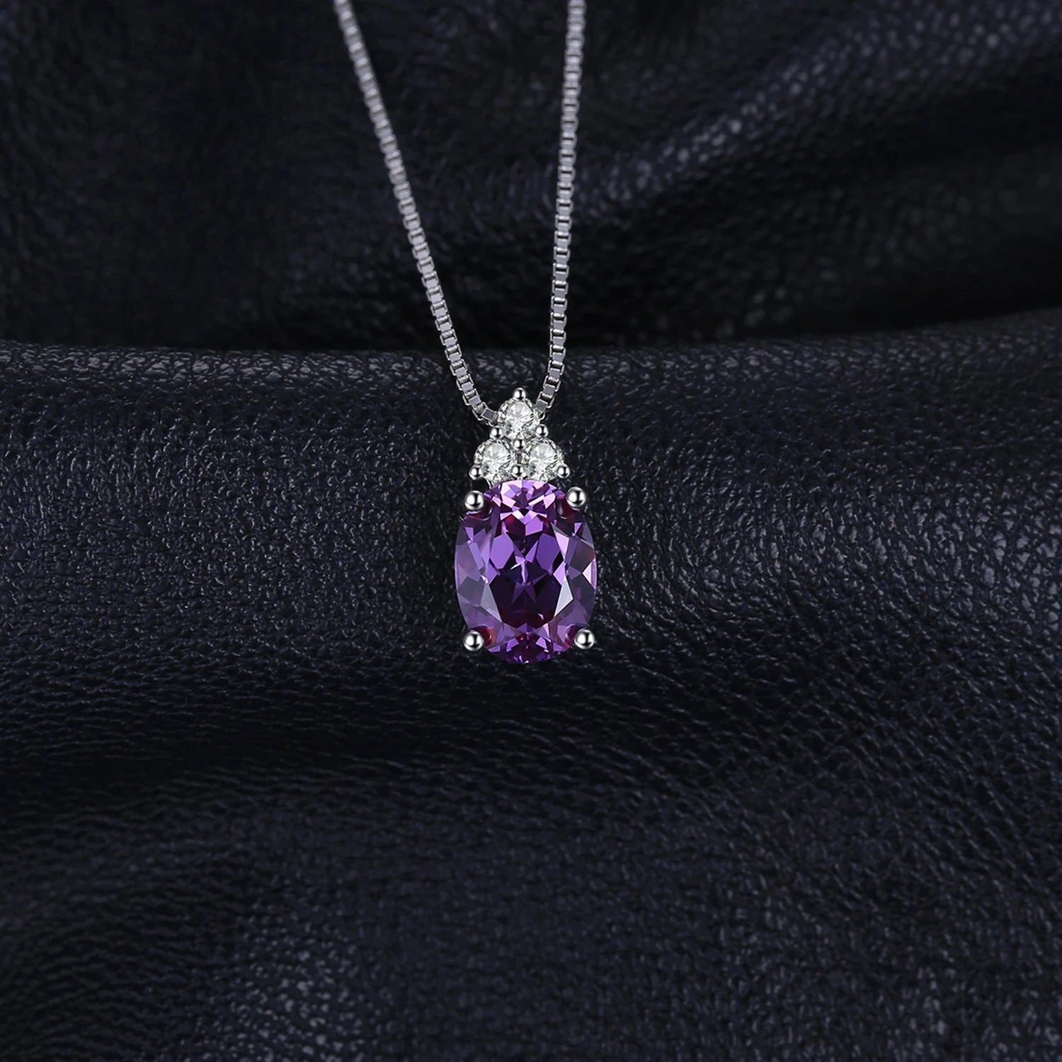 Oval Purple Created Alexandrite Sapphire Pendant in 925 Sterling Silver - No Chain Included