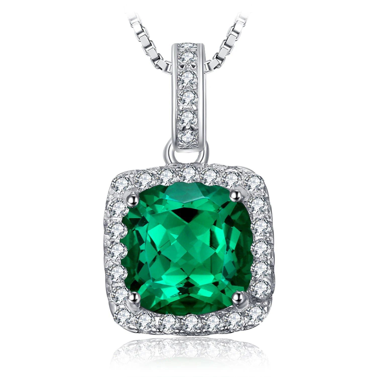 Square Simulated Nano Emerald Pendant in 925 Sterling Silver - Gemstone Statement Piece (Pendant Only)