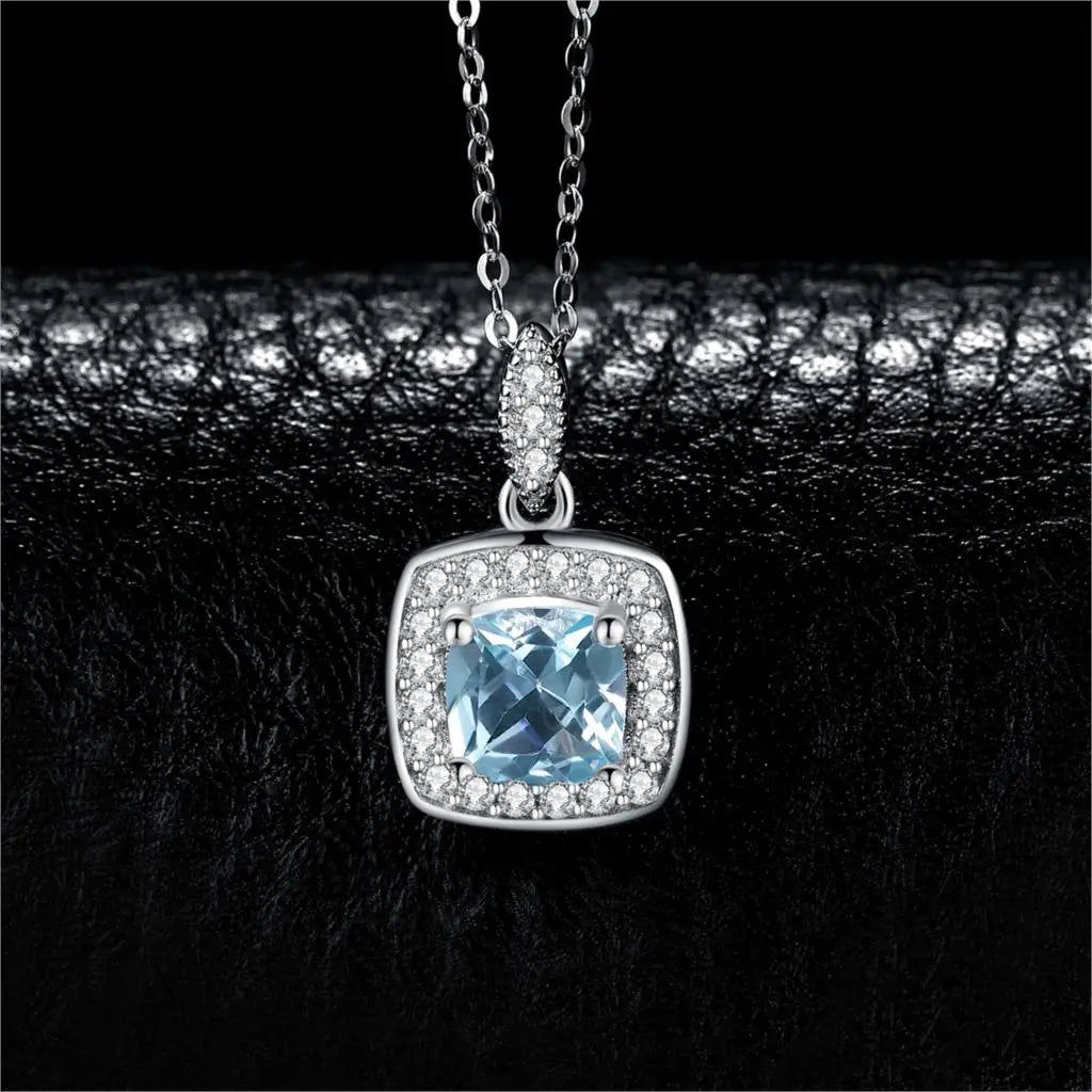 Elegant Sky Blue Topaz Halo Pendant in 925 Sterling Silver (Pendant Only)