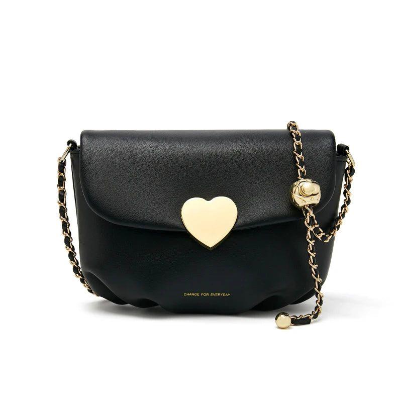 Heart-Shaped Adjustable Chain Crossbody Bag for Women by Foxer - Fashionable Split Leather Messenger with Secure Closure