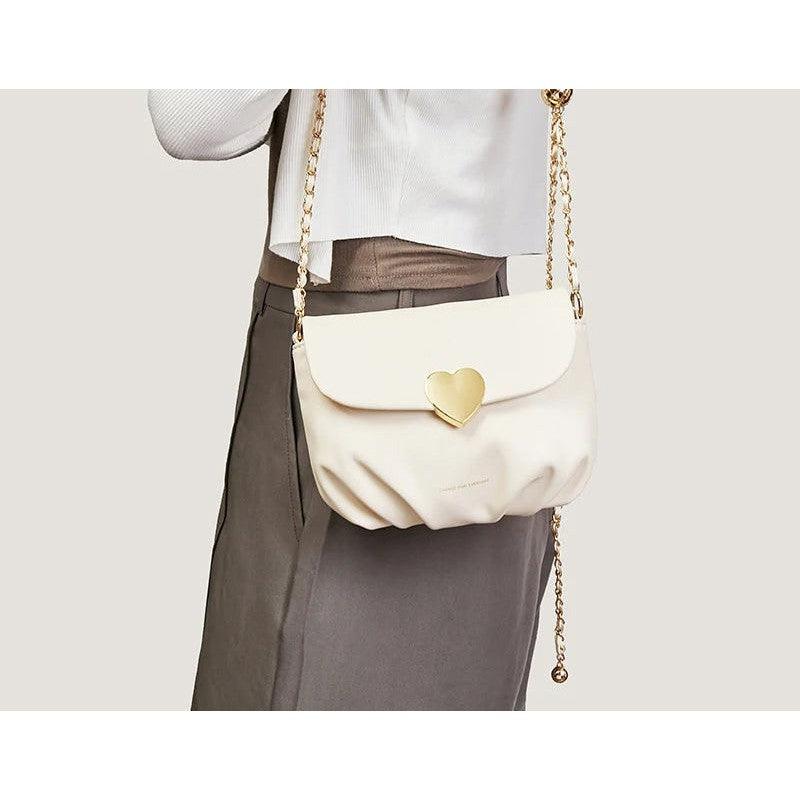 Heart-Shaped Adjustable Chain Crossbody Bag for Women by Foxer - Fashionable Split Leather Messenger with Secure Closure