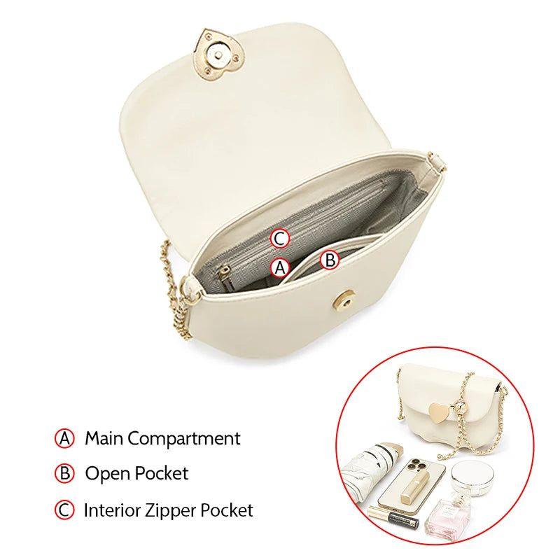 Heart-Shaped Adjustable Chain Crossbody Bag for Women by Foxer - Fashionable Split Leather Messenger with Secure Closure