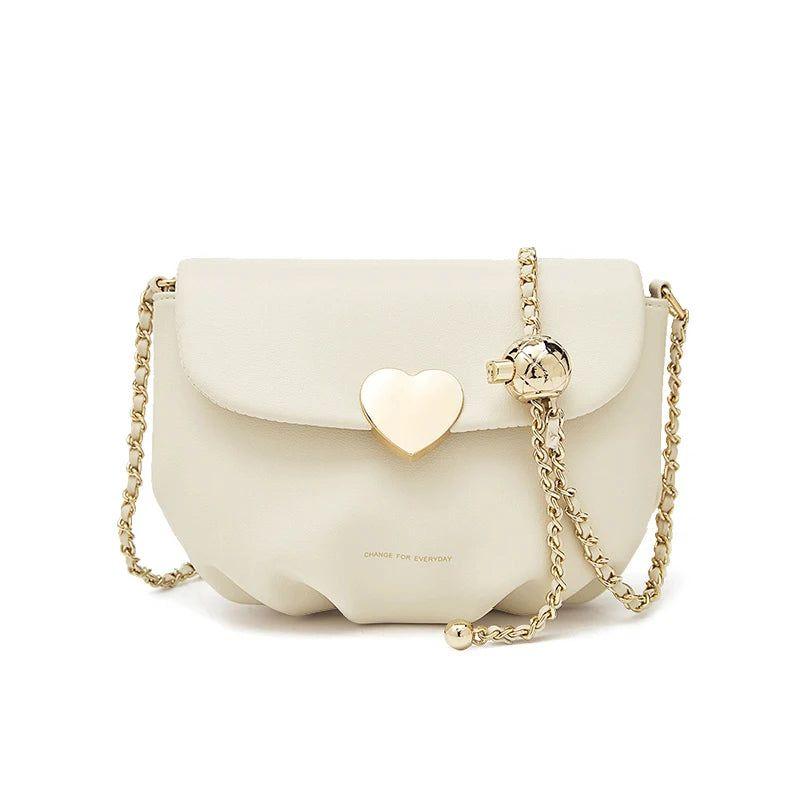 Heart-Shaped Adjustable Chain Crossbody Bag for Women by Foxer - Fashionable Split Leather Messenger with Secure Closure