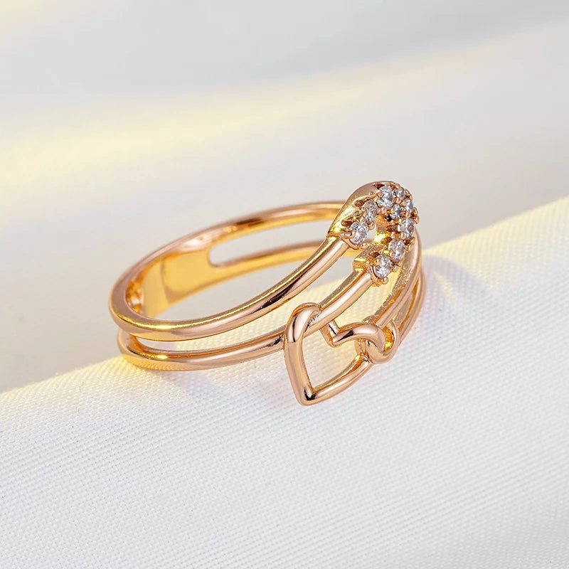 Heart-Shaped Geometric Rose Gold Ring with Natural Zircon Accents by New