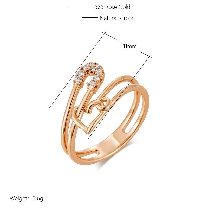 Heart-Shaped Geometric Rose Gold Ring with Natural Zircon Accents by New