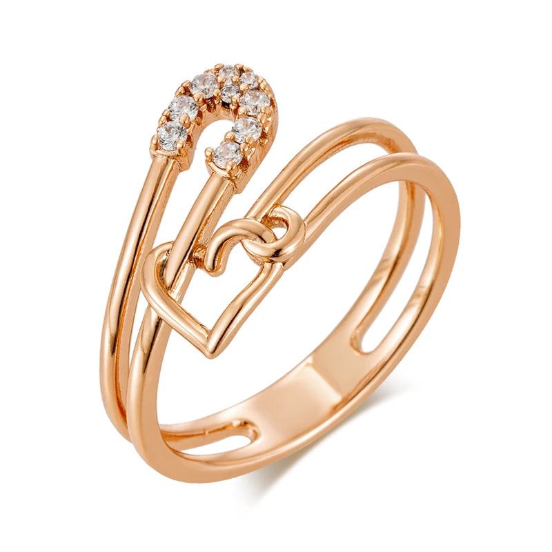 Heart-Shaped Geometric Rose Gold Ring with Natural Zircon Accents by New