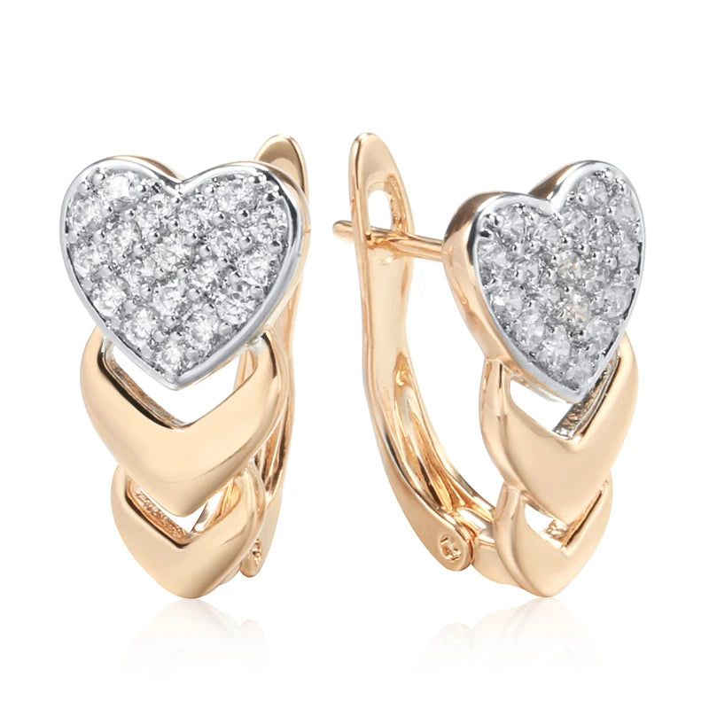 Heart-Shaped Micro-Wax Inlay Natural Zircon Drop Earrings in 585 Rose Gold - Elegant Fashion Jewelry