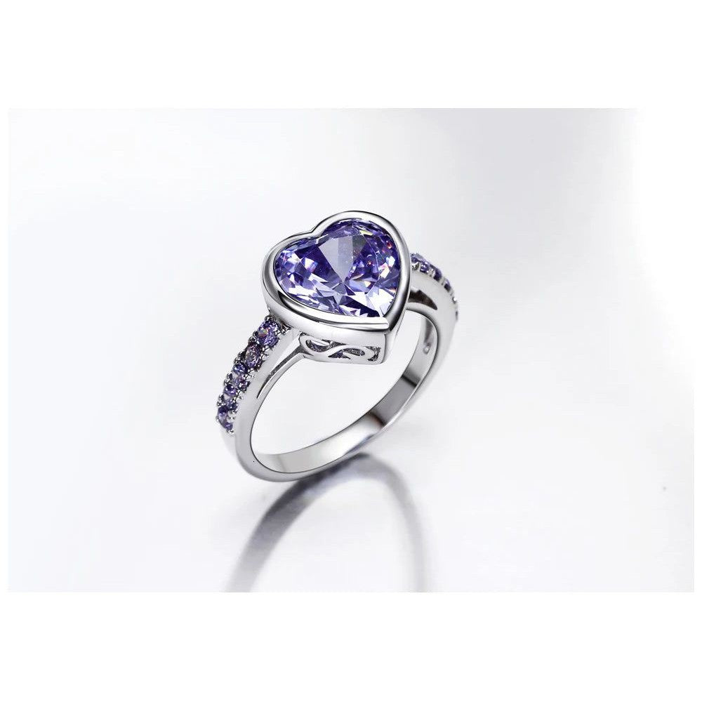 Heart-Shaped Purple Zirconia Rings for Lovers