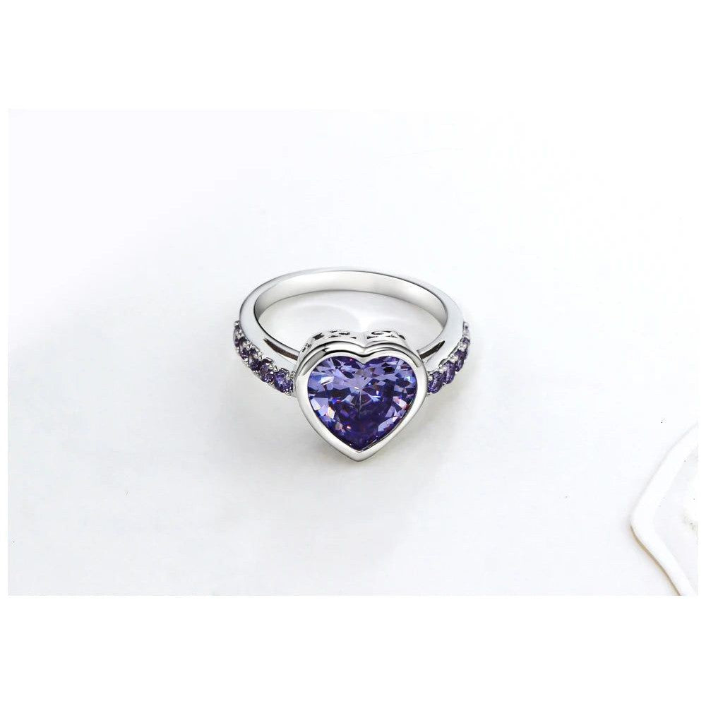 Heart-Shaped Purple Zirconia Rings for Lovers