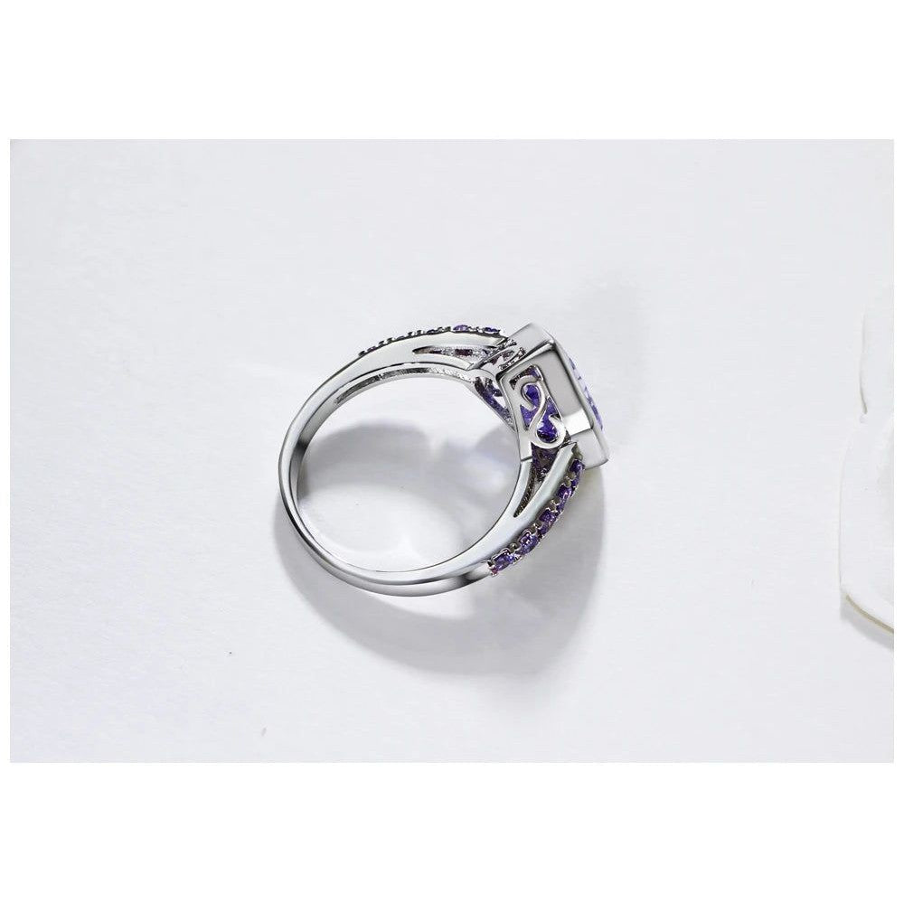 Heart-Shaped Purple Zirconia Rings for Lovers