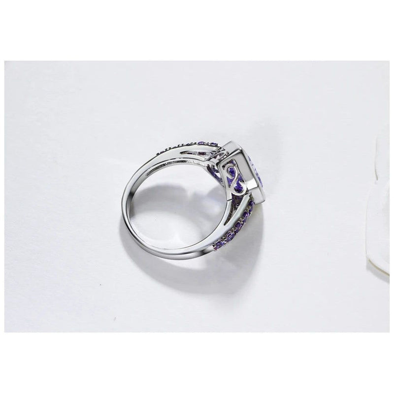 Heart-Shaped Purple Zirconia Rings for Lovers