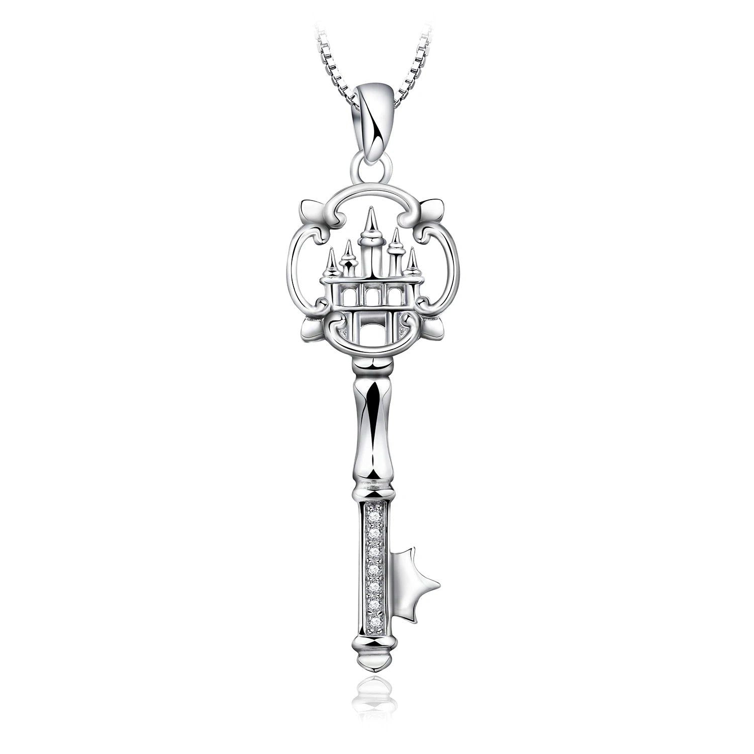 Crown Key Pendant in 925 Sterling Silver with AAA Cubic Zirconia - Pendant Only