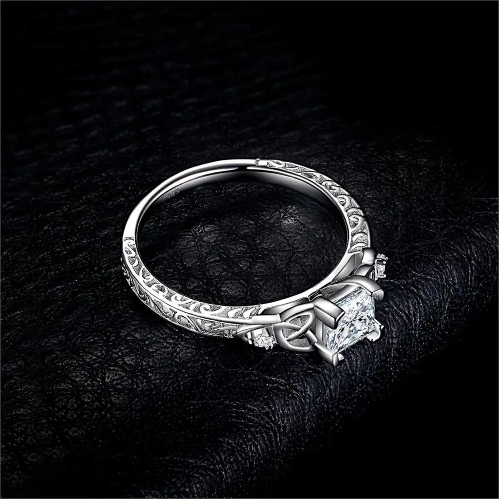 Celtic Elegance: 925 Sterling Silver CZ Simulated Diamond Ring