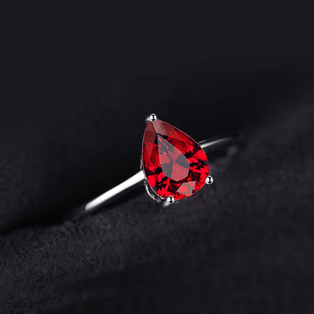 1.4ct Genuine Pear Cut Garnet Solitaire Ring in 925 Sterling Silver