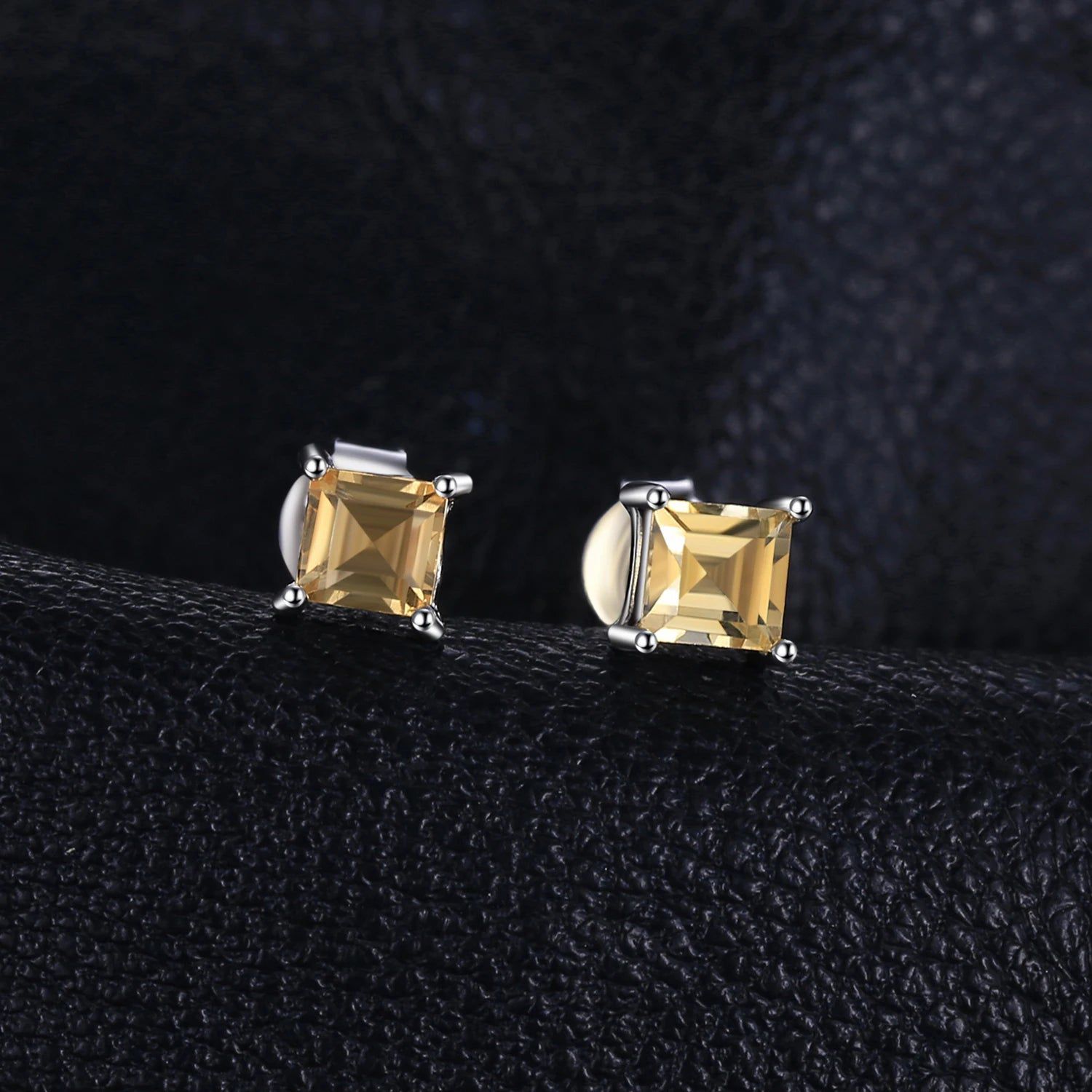 Fashionable Square Yellow Citrine 925 Sterling Silver Stud Earrings