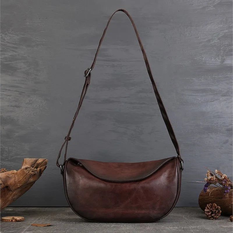 High-End Handmade Genuine Leather Women's Crossbody Bag - Retro Large Capacity Shoulder Bag for Commuting