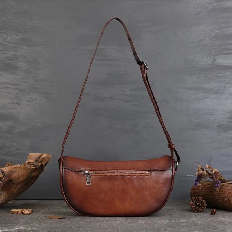 High-End Handmade Genuine Leather Women's Crossbody Bag - Retro Large Capacity Shoulder Bag for Commuting