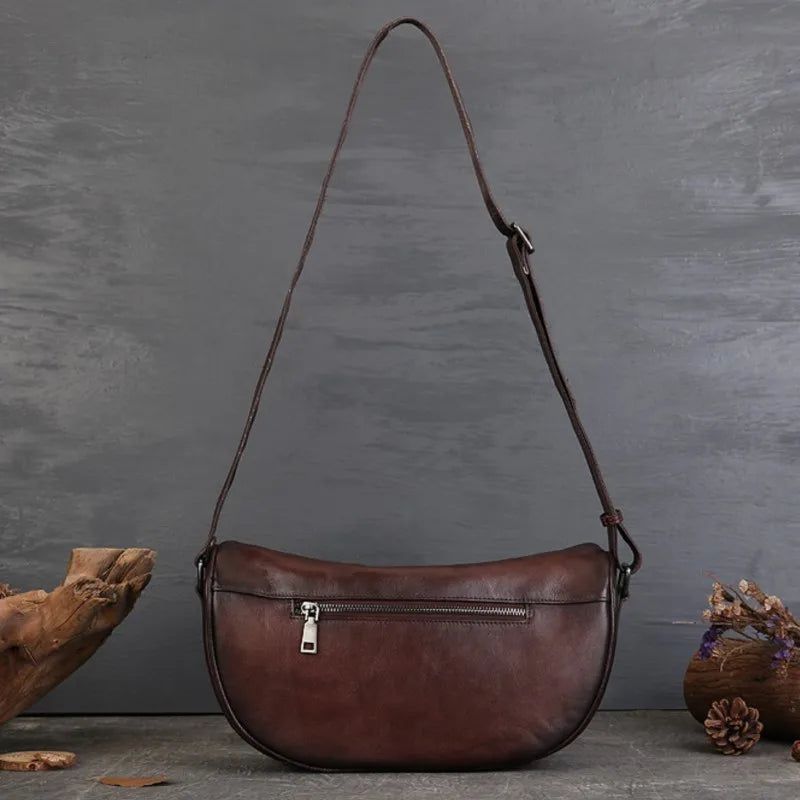 High-End Handmade Genuine Leather Women's Crossbody Bag - Retro Large Capacity Shoulder Bag for Commuting