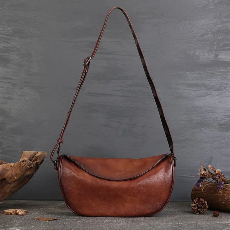 High-End Handmade Genuine Leather Women's Crossbody Bag - Retro Large Capacity Shoulder Bag for Commuting