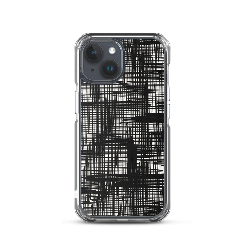 Induction charging-compatible clear case for iPhone® iPhone 15 Abstract Hand Drawn Grid Design