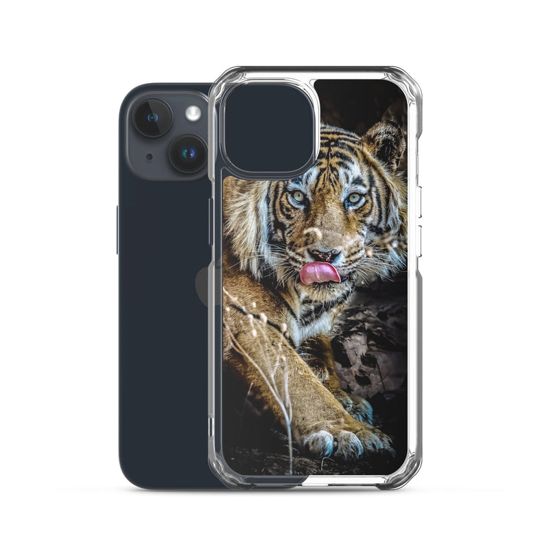 Induction charging-compatible clear case for iPhone® iPhone 15 Big Cat Art Design