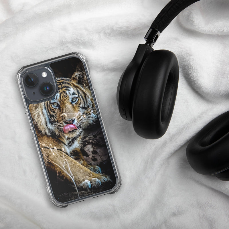 Induction charging-compatible clear case for iPhone® iPhone 15 Big Cat Art Design