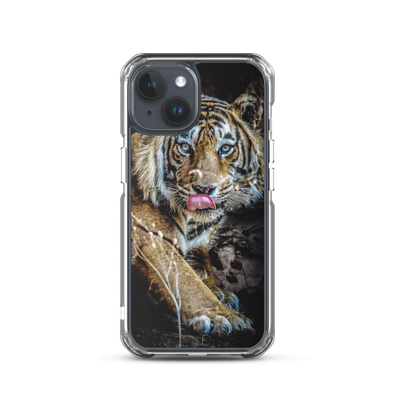 Induction charging-compatible clear case for iPhone® iPhone 15 Big Cat Art Design