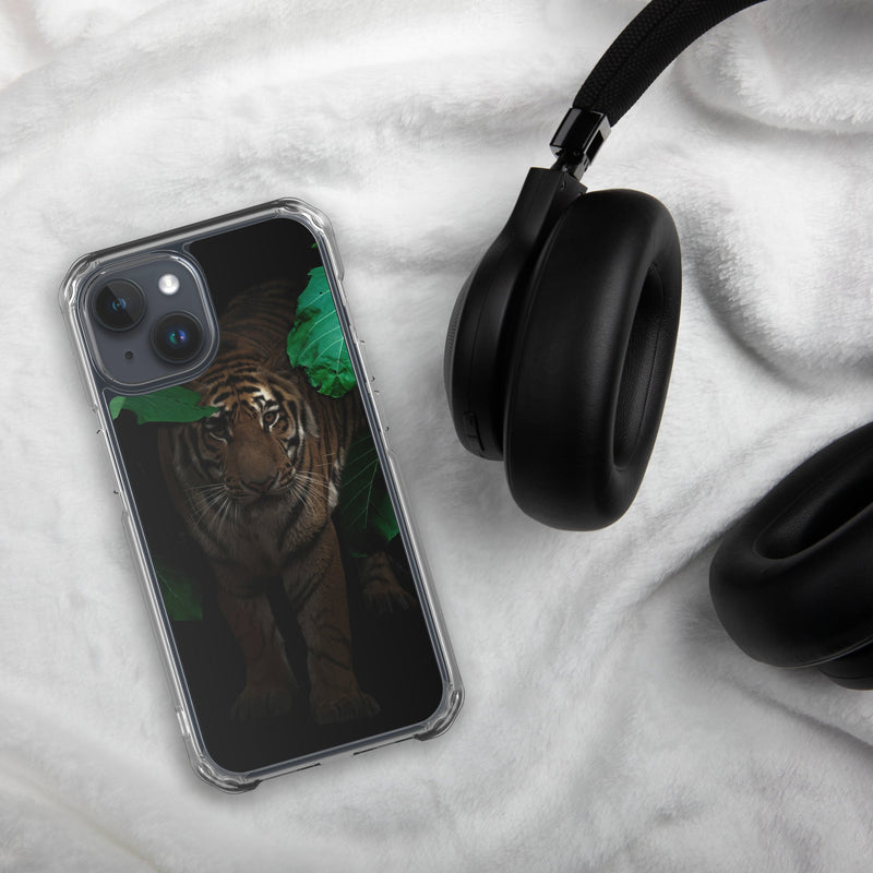 Induction charging-compatible clear case for iPhone® iPhone 15 Cat in Darkness Design