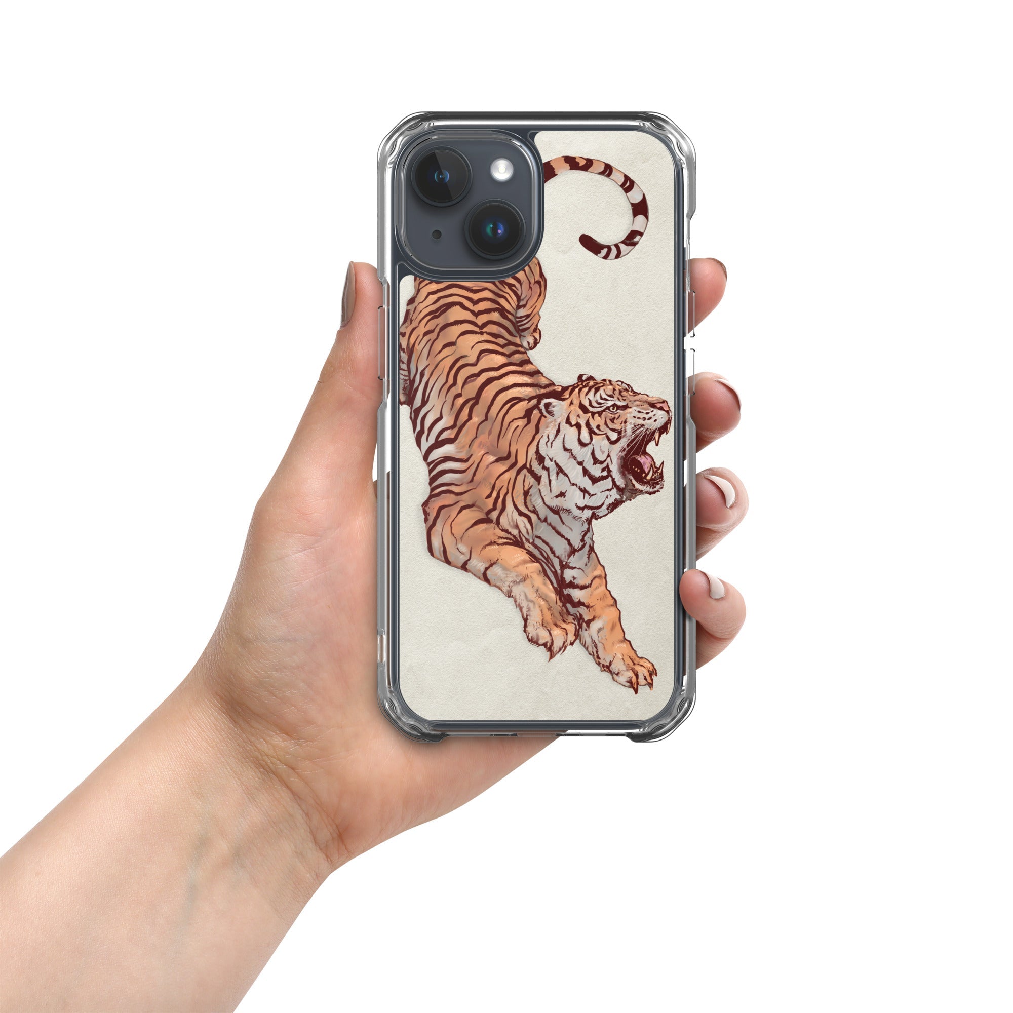 Induction charging-compatible clear case for iPhone® iPhone 15 Tiger Art Design