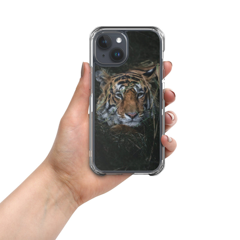 Induction charging-compatible clear case for iPhone® iPhone 15 Tiger At Rest Design