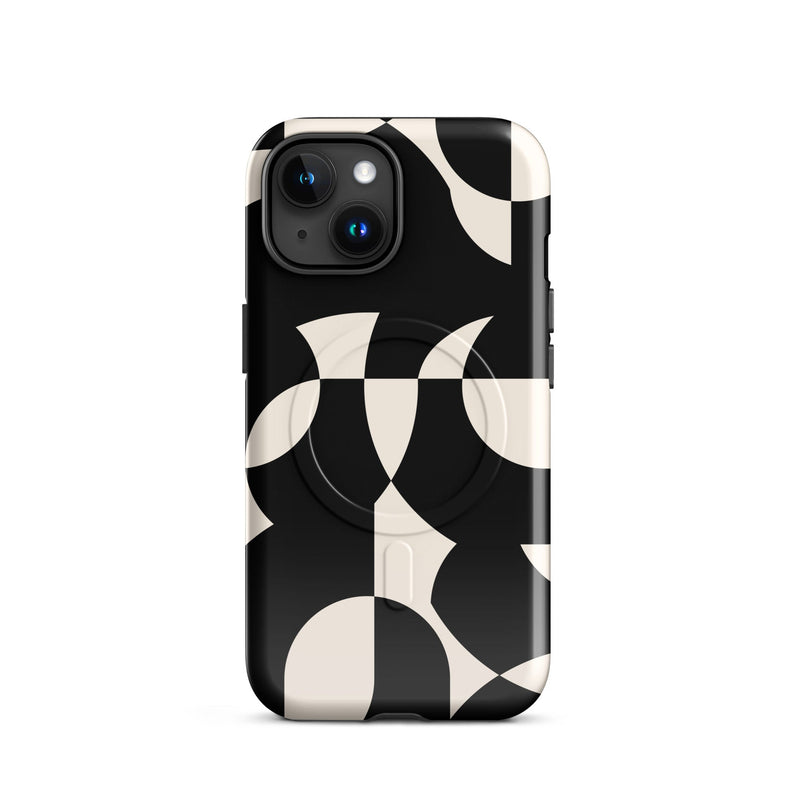 Induction charging-compatible tough case for iPhone® iPhone 15 Abstract Geometric Wall Design