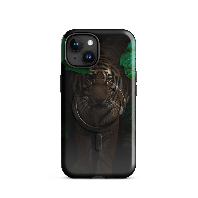 Induction charging-compatible tough case for iPhone® iPhone 15 Cat in Darkness Design