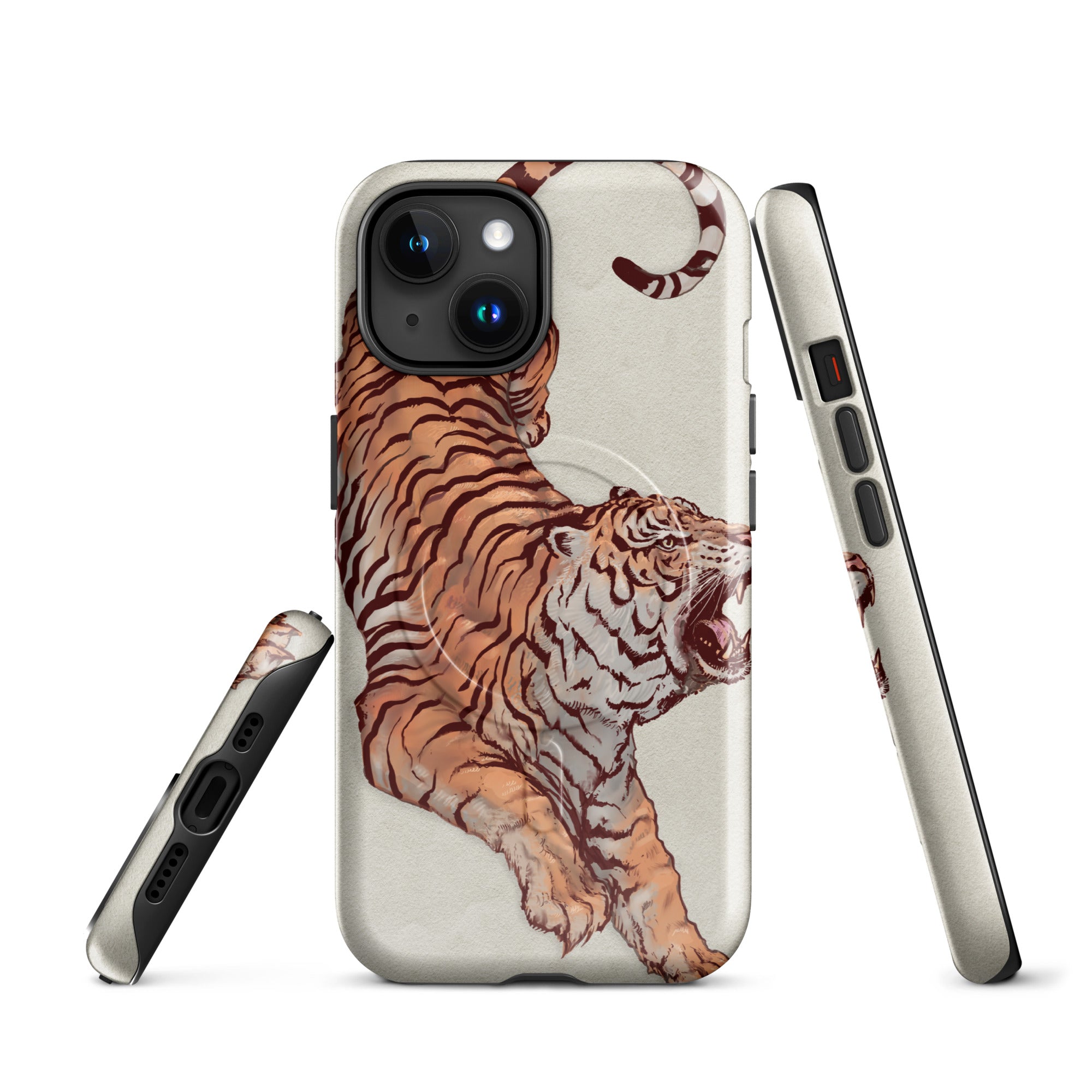 Induction charging-compatible tough case for iPhone® iPhone 15 Tiger Art Design