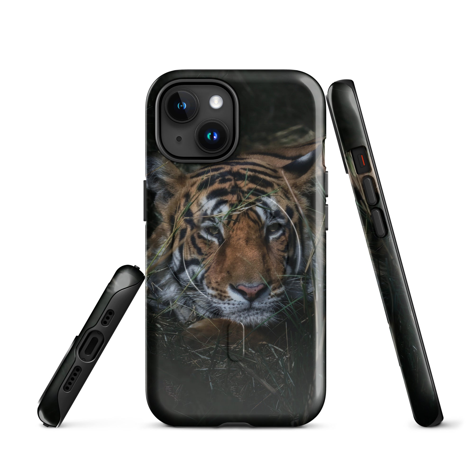 Induction charging-compatible tough case for iPhone® iPhone 15 Tiger At Rest Design