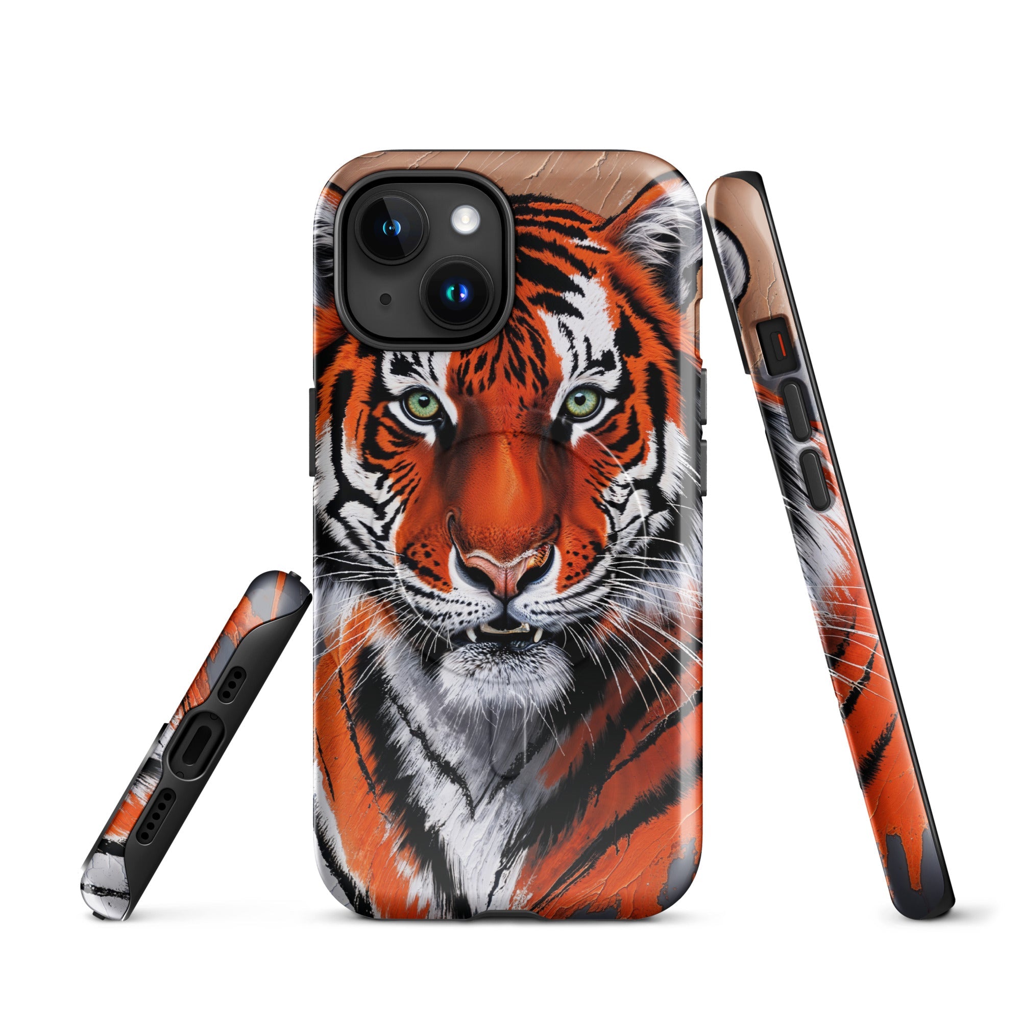 Induction charging-compatible tough case for iPhone® iPhone 15 Tiger Painting Design