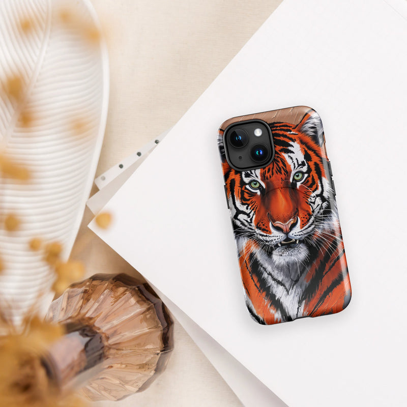 Induction charging-compatible tough case for iPhone® iPhone 15 Tiger Painting Design