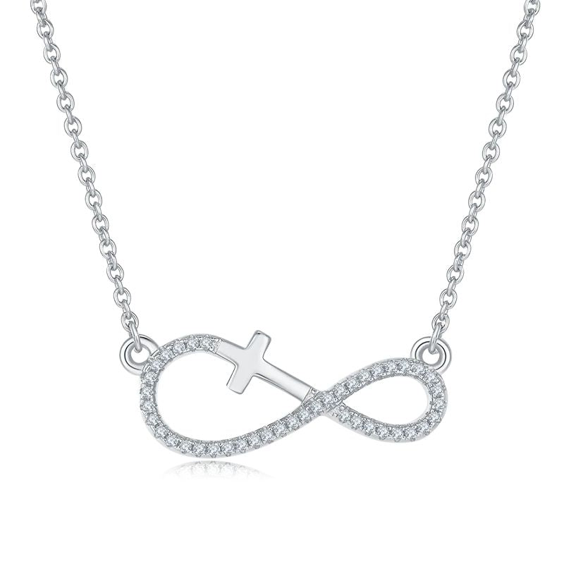 Infinity Cross Necklace Moissanite Pendant 925 Silver