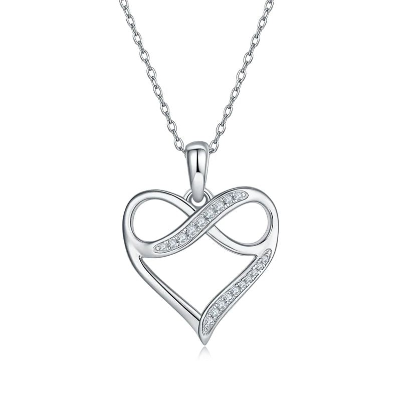 Infinity Heart Necklace Moissanite Pendant in Silver Jewelry