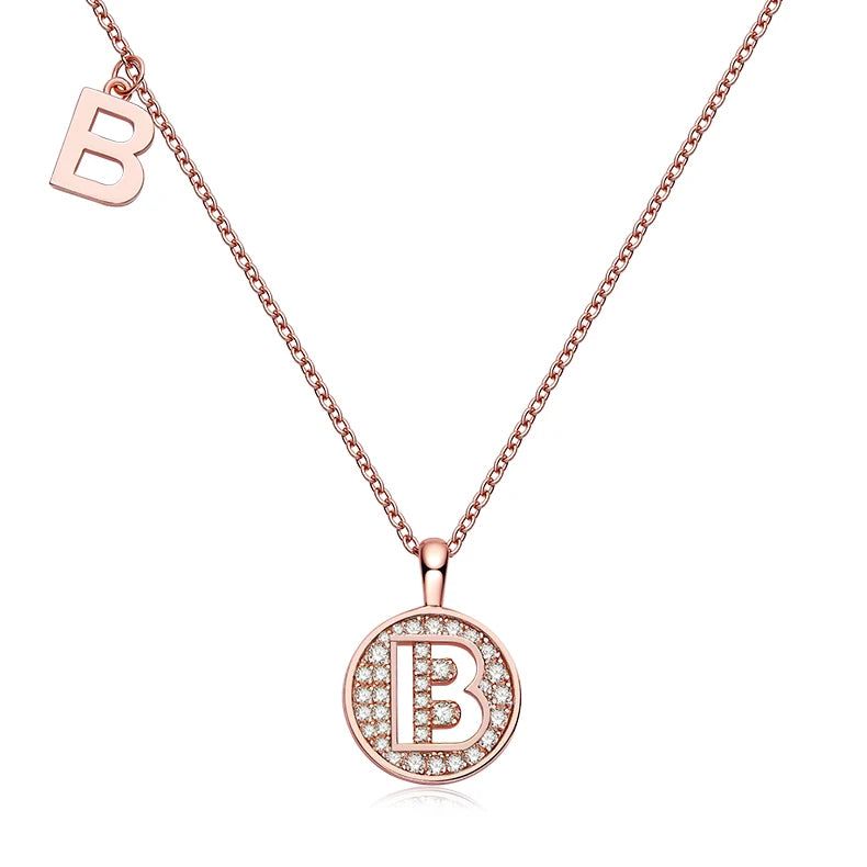 Initial Moissanite Necklace 18K Rose Gold Plated Silver