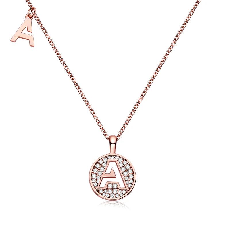 Initial Moissanite Necklace 18K Rose Gold Plated Silver