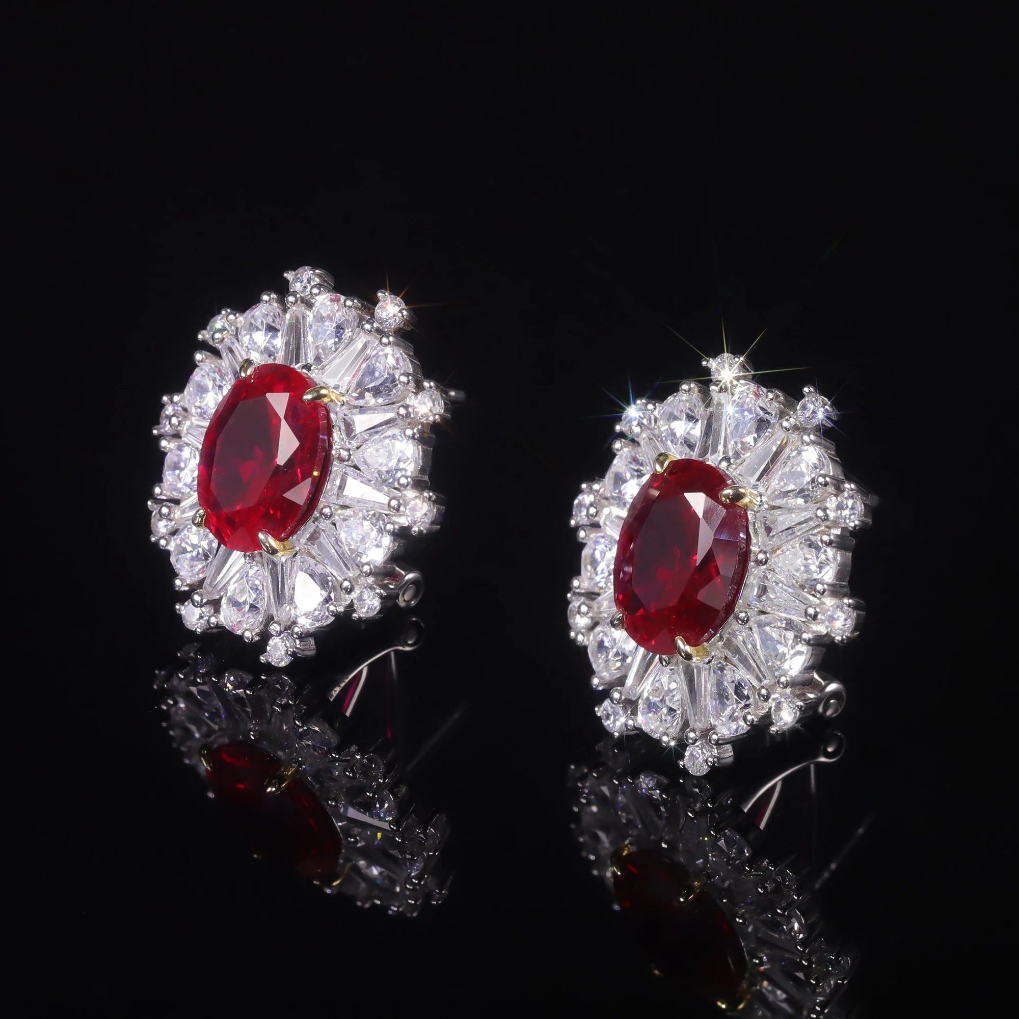 July Birthstone 925 Sterling Silver Unique Ruby Stud Earrings