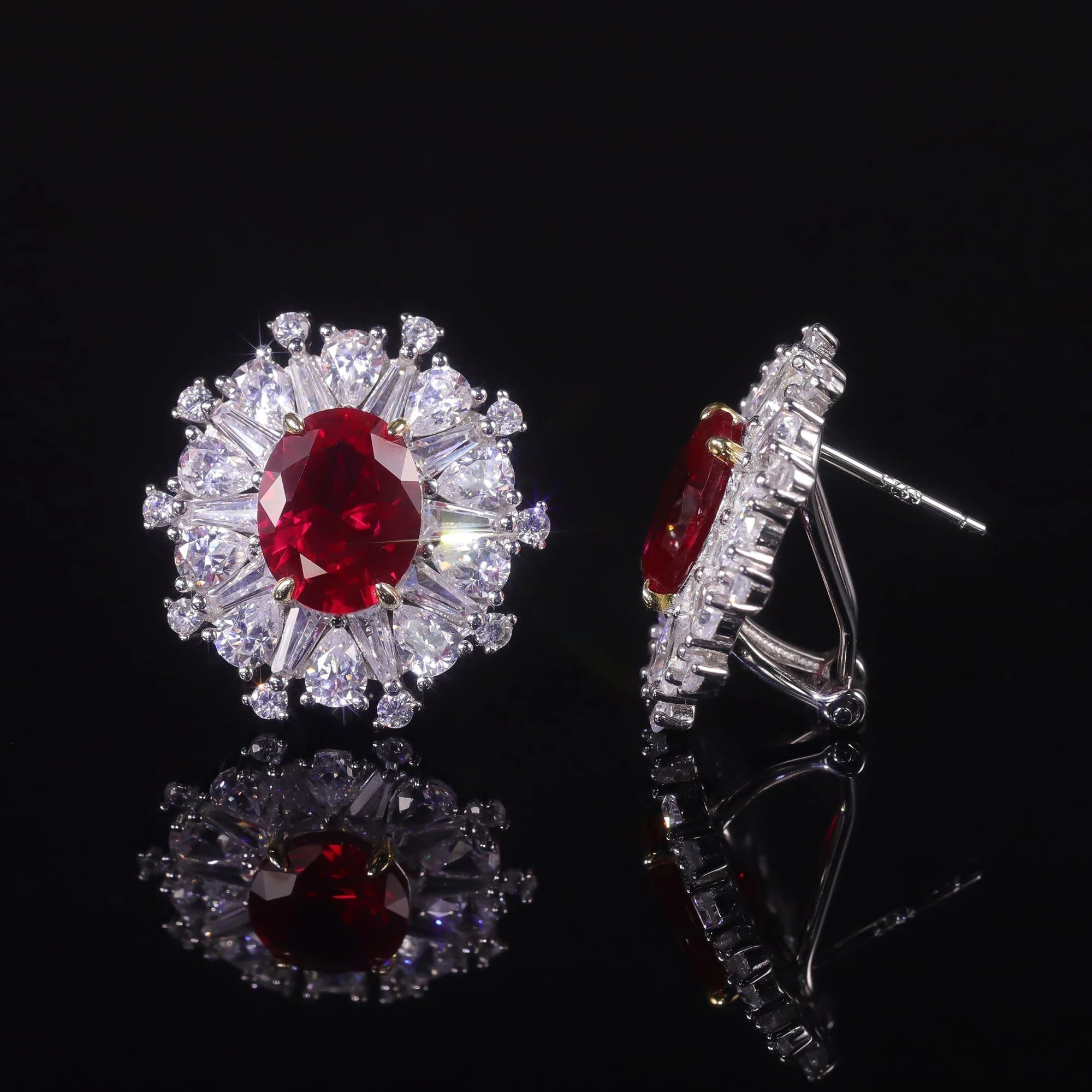 July Birthstone 925 Sterling Silver Unique Ruby Stud Earrings