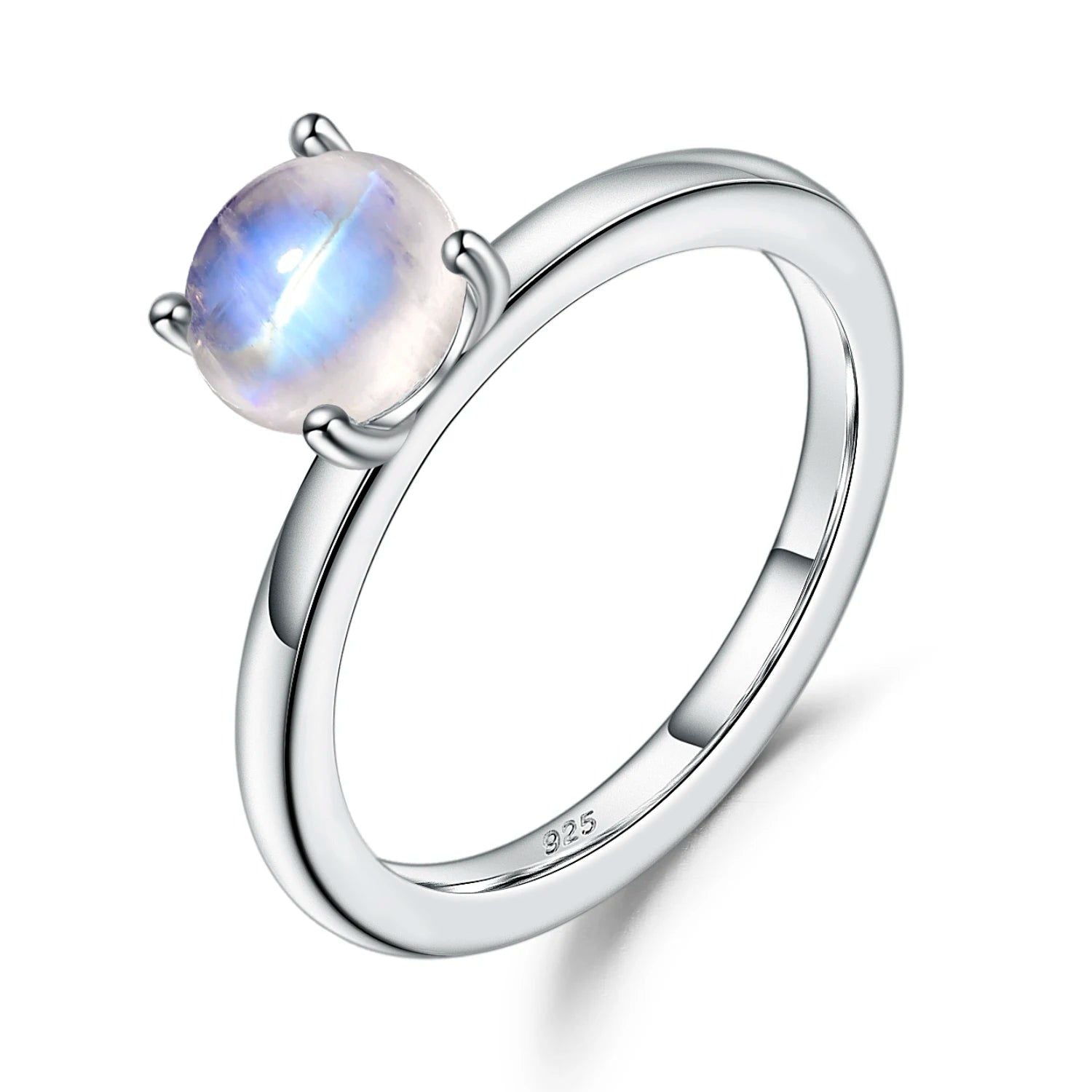 June Birthstone 5mm Natural Rainbow Moonstone Silver Ring