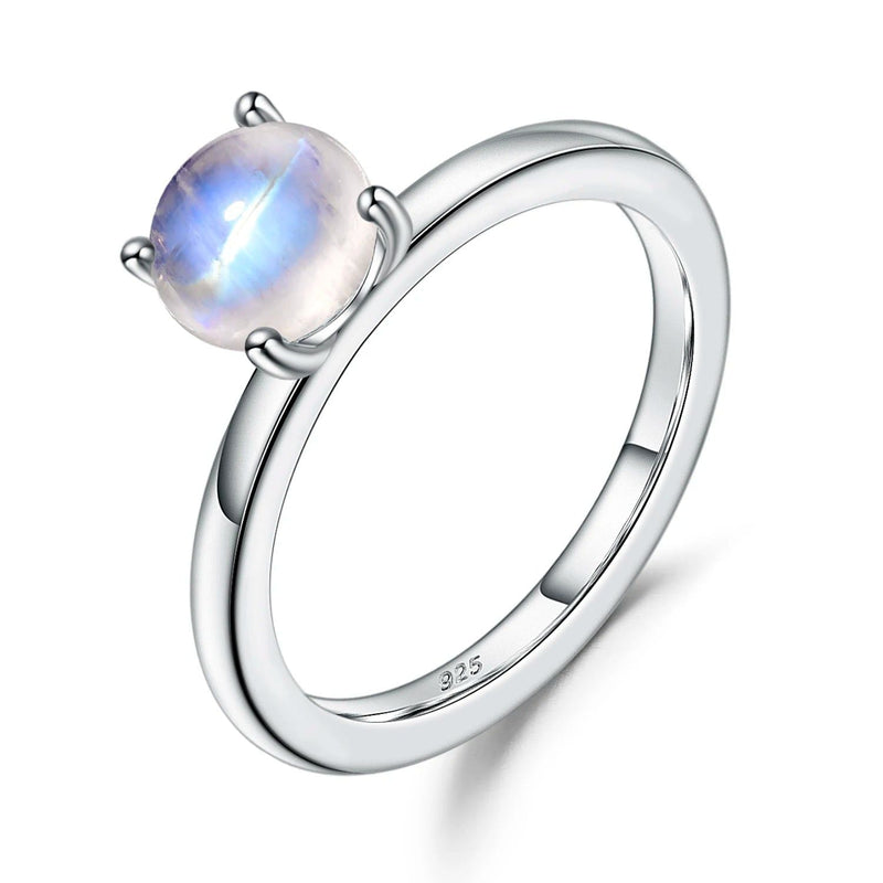 June Birthstone 5mm Natural Rainbow Moonstone Silver Ring