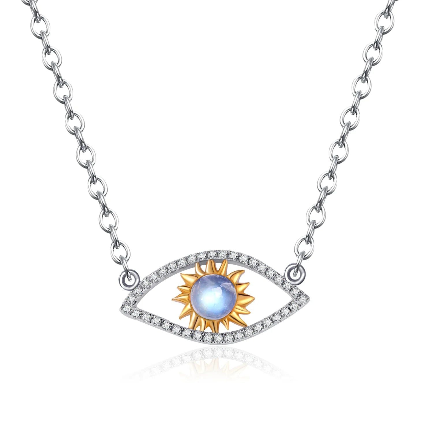 June Birthstone 925 Sterling Silver Hamsa Necklace Blue Moonstone