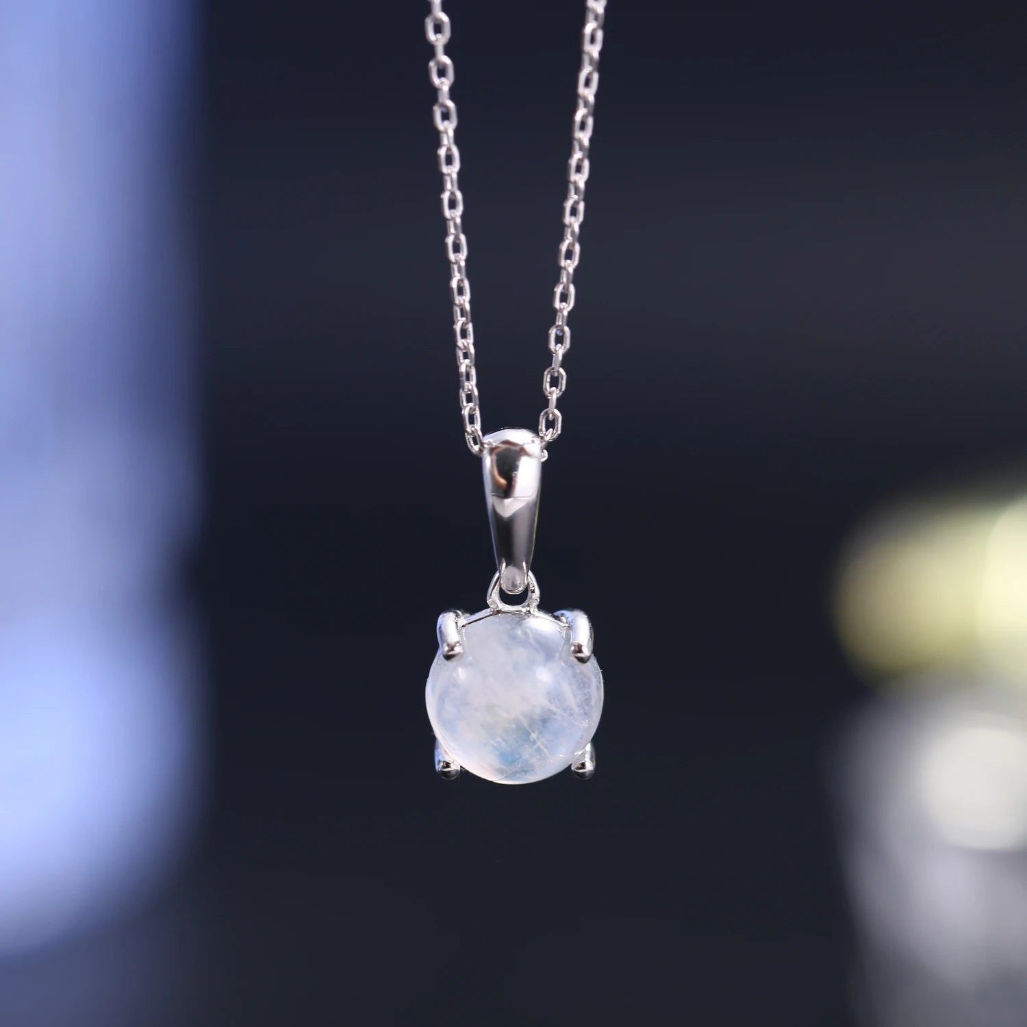 June Birthstone 925 Sterling Silver Milky Blue Moonstone Necklace