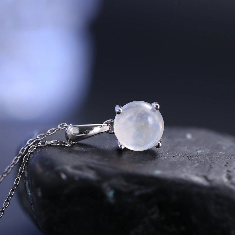 June Birthstone 925 Sterling Silver Milky Blue Moonstone Necklace