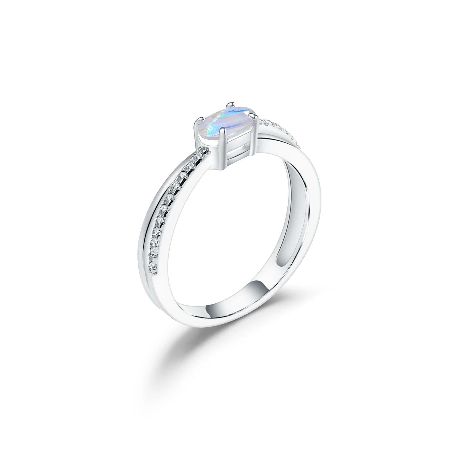 June Birthstone 925 Sterling Silver Oval Milky Blue Ring