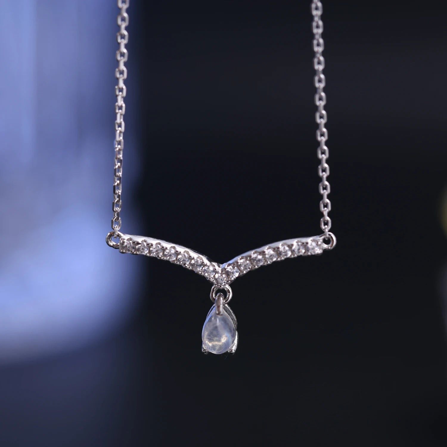 June Birthstone 925 Sterling Silver V Shape Necklace