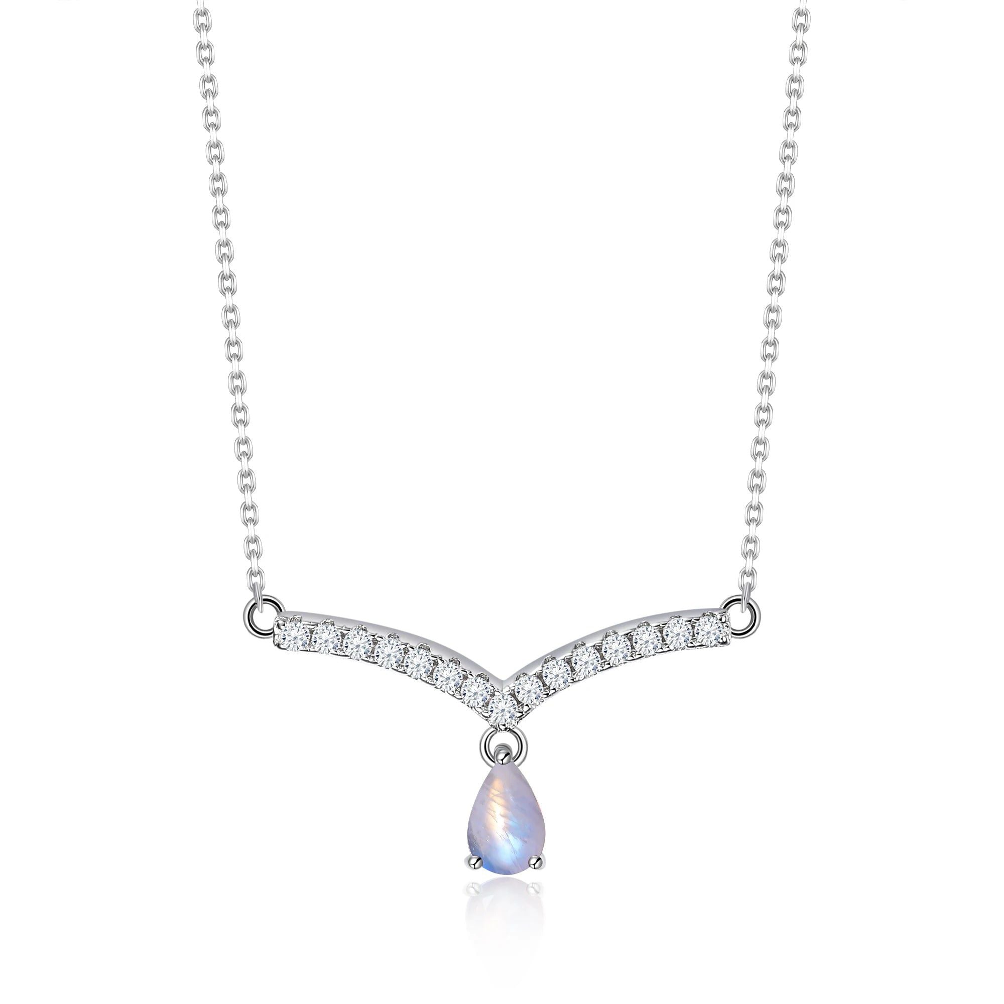 June Birthstone 925 Sterling Silver V Shape Necklace